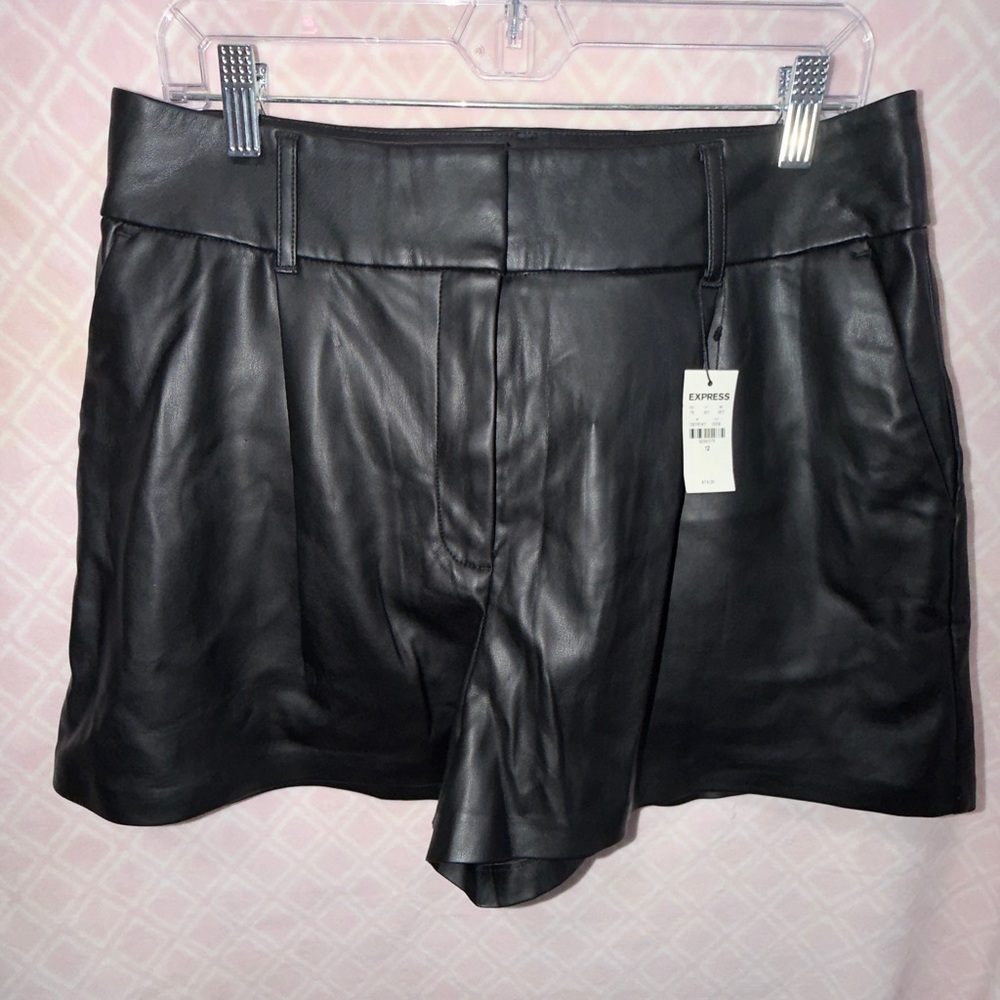 Express High Waist Black Leather Shorts